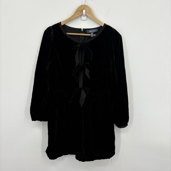 ModCloth Velvet Babydoll Dress 6 Bow Whimsigoth Dark Coquette Witchy Holiday - Picture 2 of 5